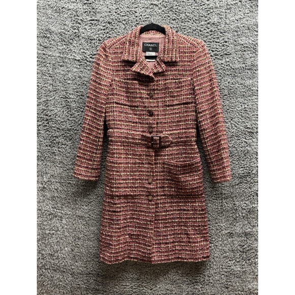 Vintage‎ Chanel 2001 Belted Tweed Midi Coat in Red & Black Size 36 01A - Picture 1 of 16